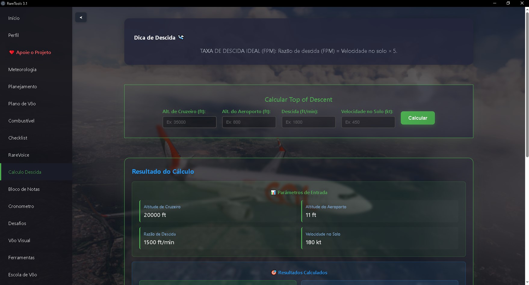 Cálculo de Descida - Calculadora TOD para planejamento preciso