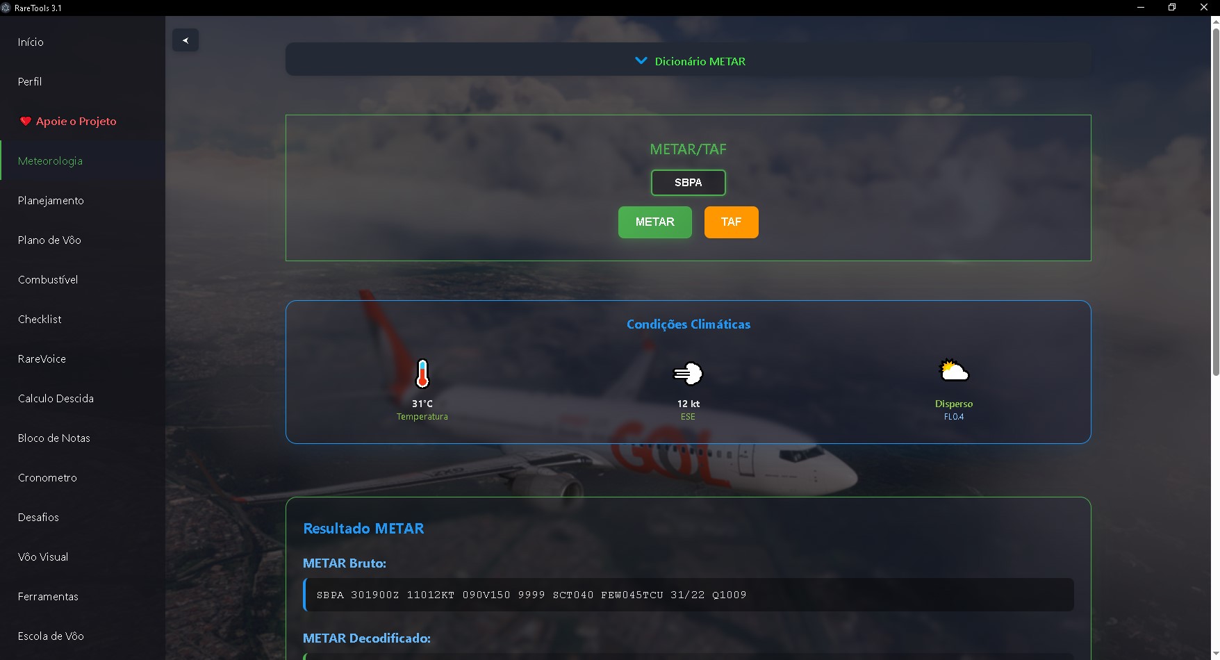 Meteorologia - Consulta METAR/TAF em tempo real com dicionário completo